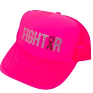 Hot Pink Trucker Hat BRAND NEW Glitter Writing Fighter Breast Cancer Hat